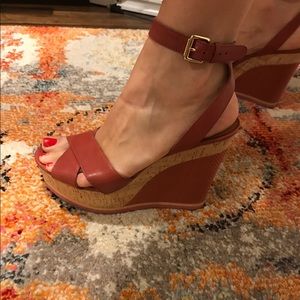 Dark coral Nine West wedges